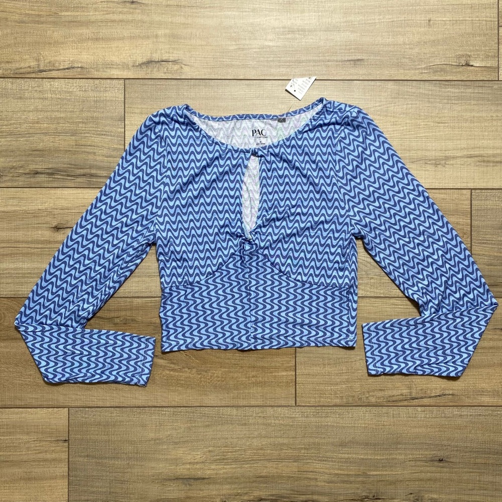 Pacsun Pac Cares Womens Long‎ Sleeve Printed Crop Top Size M Blue